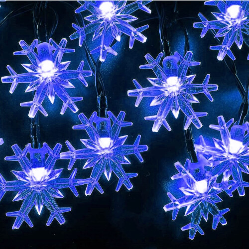 Solar Snowflake String Light, 39ft 100LED, 8 Modes, Waterproof, for Patio/Garden/Christmas Tree, Blue 2