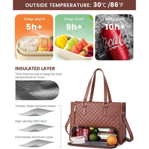 Bolsa Packuum 3 em 1, Bolsa Térmica de Couro PU para Trabalho, Almoço, com Compartimento Térmico, Elegante e Ideal para Laptop de 15,6 Polegadas 1