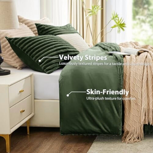 Olive Green Faux Fur Comforter Set 3-Piece 2