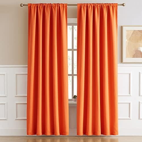 Cortinas blackout laranja 52x45 polegadas, 2 painéis, com presilha traseira. 1
