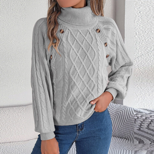 Damen-Rollkragenpullover, grob gestrickt, langärmelig, asymmetrischer Saum, trendig, Herbst/Winter 2024, Basic-Pullover
