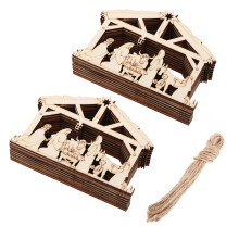 20pcs Khaki Basswood Christmas Nativity Ornaments for Hanging Decoration, 3D Christian Wood Holiday Decor Set