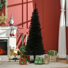 5' Slim Artificial Pencil Christmas Tree with 294 Realistic Branch Tips & Plastic Stand, Black