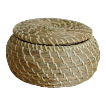 Mini Straw Hand Woven Storage Baskets with Lids Wicker Baskets Round Small Seagrass Box Desktop Storage Basket