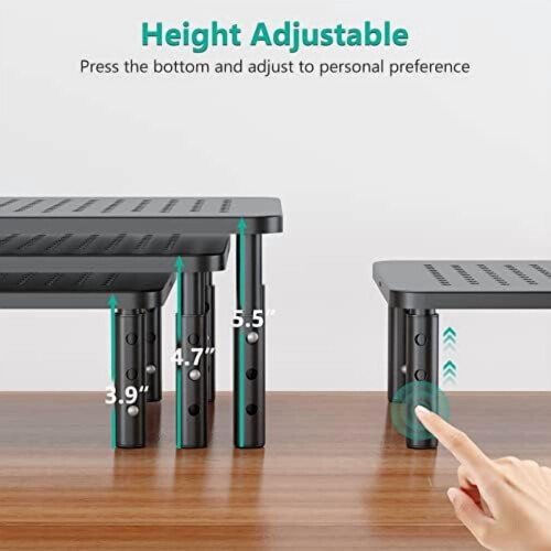 Support double écran noir, 3 hauteurs réglables, lot de 2 1