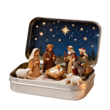 Handcrafted Mini Nativity Set in Box – 3D Resin Holy Family, Pocket-Size Scene for Desk, Shelf, Christmas Decor or Gift