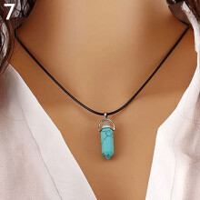 Reiki Chakra Healing Natuurlijke Kwarts Zeshoekige Puntige Hanger Ketting Legering, Kunstleer, Natuurlijke Kwarts Blz