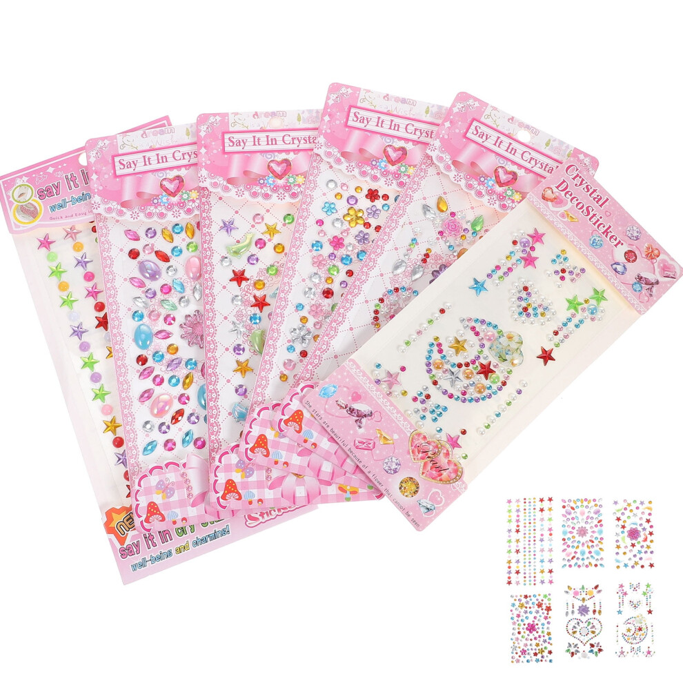 6 Sheets Acrylic Sticker Face Gems on Stickers Jewlery Make up Rhinestones for Makeup Halloween Jewels Child