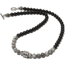 Halsketting met 8 mm natuurstenen kralen, korte ketting van roestvrij staal met kralenhanger, choker, modieuze sieraden voor mannen en vrouwen, 55 cm