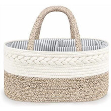 Baby Diaper Caddy Organizer, X-Large Cotton Rope, Rustic Style, Portable, 3 Compartments, A-Brown