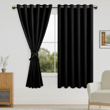 Black Thermal Blackout Curtains with Tiebacks, Grommet Top, 70x63", Set of 2 – Compatible with Standard Rods