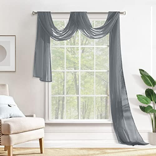 Διαφανές κασκόλ παραθύρου Voile Valance σκούρο γκρι 37x216 ίντσες