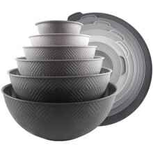 Mixing Bowls with Lids - 12 Piece Plastic Nesting Bowls Set includes 6 Prep Bowls and 6 Lids, Rhombus Design - Microwave Safe (Grey)