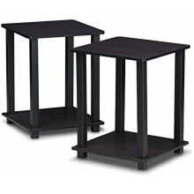 Side Table Set of 2 Dark Walnut 2-Tier