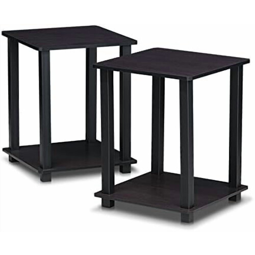 Side Table Set of 2 Dark Walnut 2-Tier