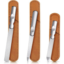 3PC Stainless Steel Nail Files with Leather Case, Double-Sided, Anti-Slip Handle, Fine & Coarse, for Fingernail/Toenail – Compatible with