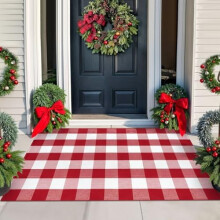 Buffalo Plaid Rug 3x5, Red & White Christmas Decor, Washable Checkered Rug for Porch, Farmhouse Entryway, Indoor/Outdoor