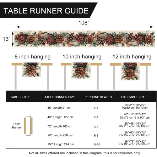 Chemin de table Pommes de pin d'hiver 13 x 108 pouces 2