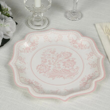 BalsaCircle 25 White Pink 10 in Floral Disposable Dessert Dinner Paper Plates with Scallop Trim Party Wedding Reception Events Decorations Supplies