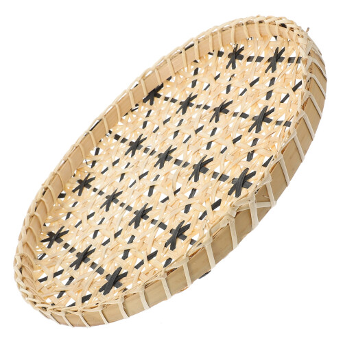 Rundes Tablett aus Bambusgewebe, 25 cm, handgefertigt 1