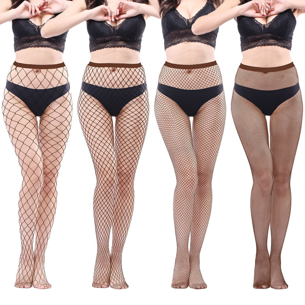 Womens High Waist Tights Fishnet Stockings Thigh High Pantyhose - coffee