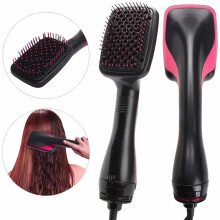 2-in-1 Negative Ion Hair Dryer Brush with Comb, Rotating Curler & Straightener – Fast Drying Hot Air Brush