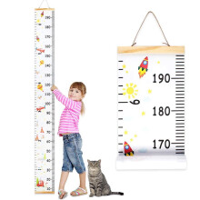 Removable Roll-Up Children Height Measuring Ruler with Wood Frame – Waterproof Baby Growth Chart, Cute Wall Decor, Compatible with All Ages