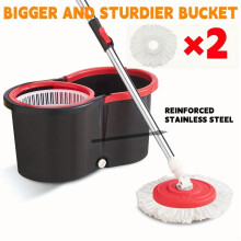 Set of 2 Microfiber Spin Mops with a Bucket And Dual Mop Heads Featuring a 360 Wringer for Self-Wringing