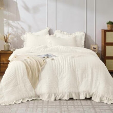 Ivory Twin Comforter Set Seersucker Microfiber 2 pcs