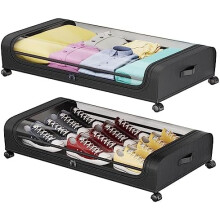 Under Bed Storage Containers with Wheels & Handles – Compatible with Bedroom Organization, Clothes, Blankets, Shoes