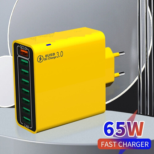 Φορτιστής τοίχου 65W USB 8 θυρών γρήγορης φόρτισης 3.0 1