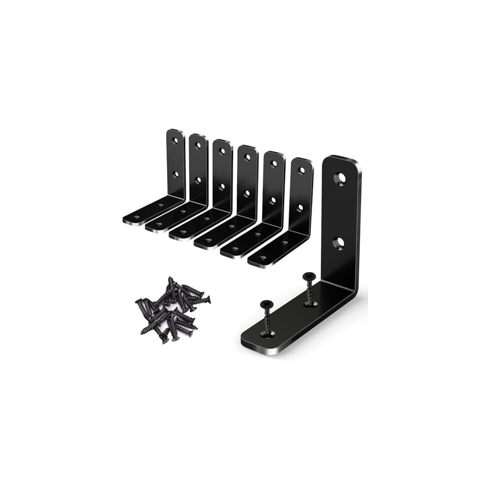 6Pcs 65X65mm L-Bracket Corner Braces, Heavy-Duty Stainless Steel 90 Right Angle Brackets For Wood Shelves, Tables, Chairs, Dressers Â With Screws, 9028731367576