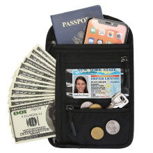 Travel Pouch Neck Wallet with RFID Blocking Passport Holder Neck Pouch Organizer Case for Men Cards Cash