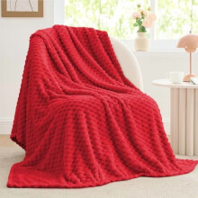 Fleece Throw Blanket for Couch & Bed - 3D Jacquard Decorative Red Blanket, Super Soft and Cozy Warm Fuzzy Blanket All Seasons Suitable, 50x60Inches