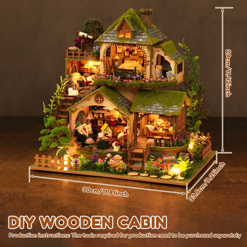 Kit de casa em miniatura de madeira com luzes LED 1