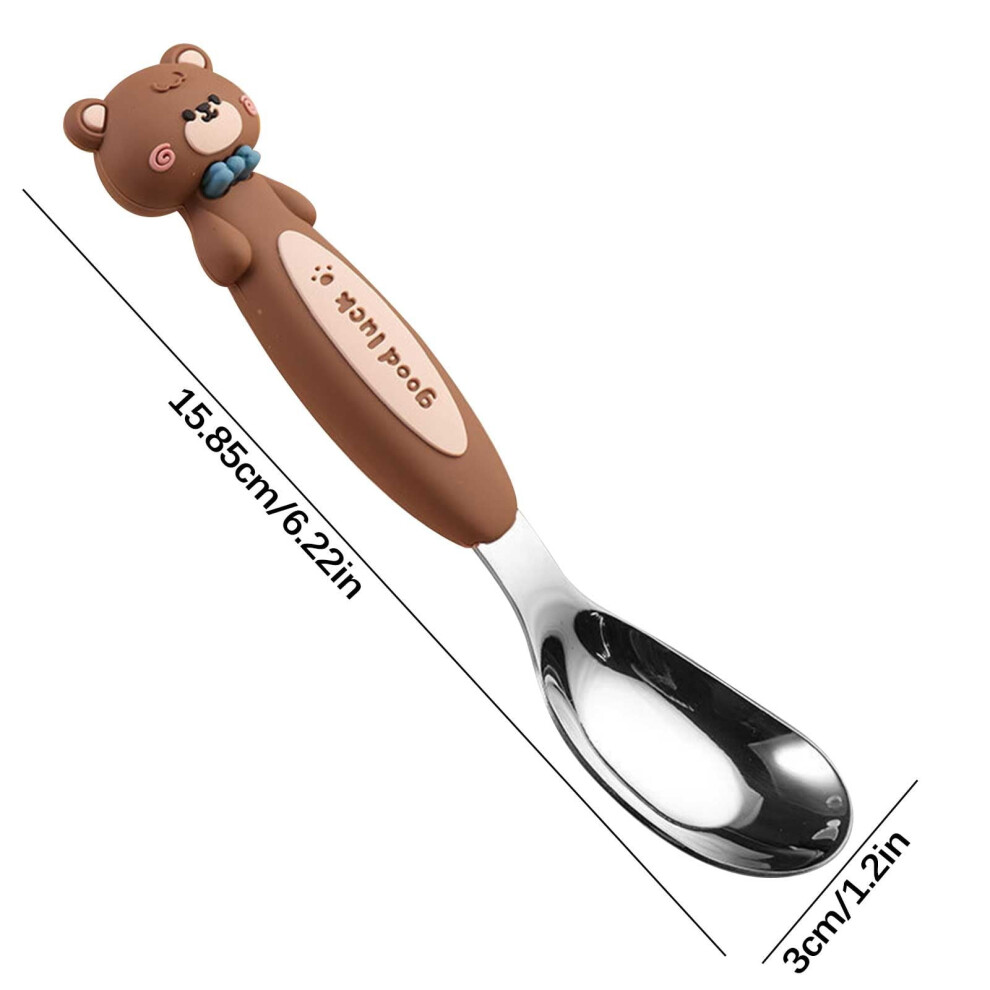 Soup Spoons Cartoons Ingot Spoon Children's Stainless Steel Spoon Baby Eating Feeding Spoon Cute Animals Spoon Spoon Ladle Spoon