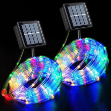 Multicolor Solar Rope Lights, 2-Pack 39ft/100LED, 8 Modes, Compatible with Outdoor Christmas, Garden, Pool, Patio, Porch, Tree, Party & Wedding