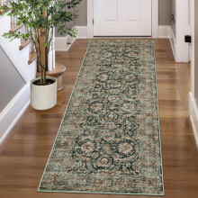 Vintage washable runner rug non-slip low pile black 2x6 ft