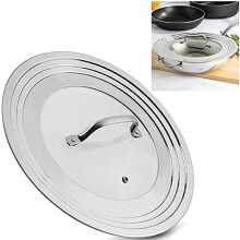 Stainless Steel Universal Lid for Pots & Pans (7"-12"), Tempered Glass with SS Rim – Compatible with Cast Iron Skillets