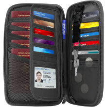 JINYUN-RFID Travel Passport Holder – Lightweight Family Wallet with Zipper Pocket, Grey