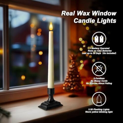 Candele a LED in cera per finestre con telecomando, timer e dimmer, 6 pezzi, colore avorio 1