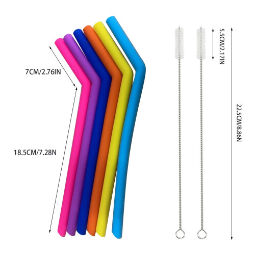 Reusable Silicone Flexible Bend Straws with Cleaning Brushes 6PCS 1