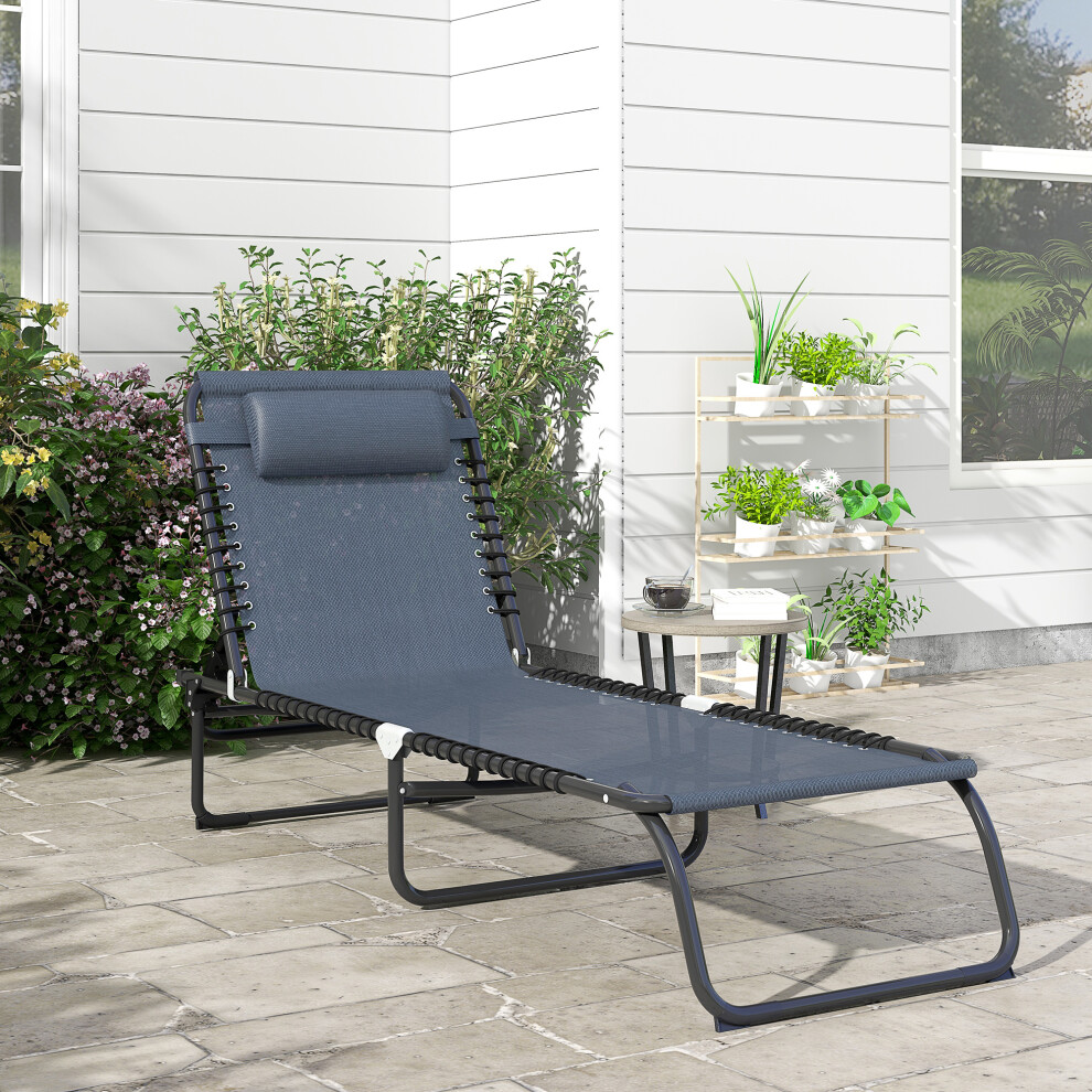 Outsunny Folding Beach Chair Chaise Lounge 4 Adjustable Positions, Grey