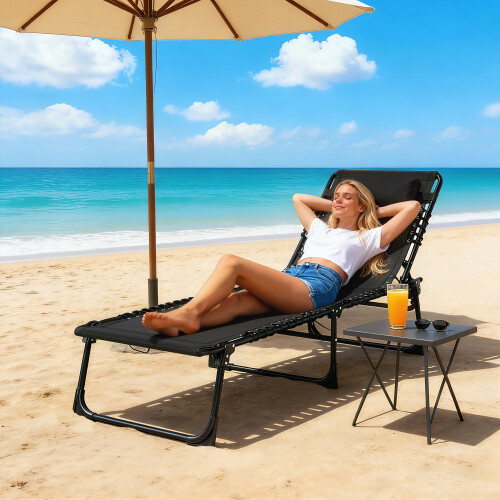 Outsunny Outsunny Folding Beach Chair Chaise Lounge 4 Adjustable Positions, Black