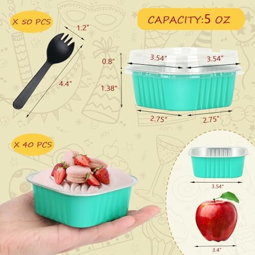 Τετράγωνα ταψιά αλουμινίου για cupcakes 10oz με καπάκια – Συσκευασία των 40 τεμαχίων 2