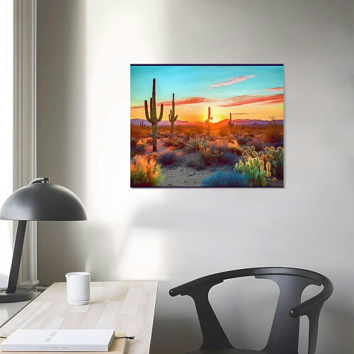Sonoran Desert Canvas Art: Cactus Sunset Print 2