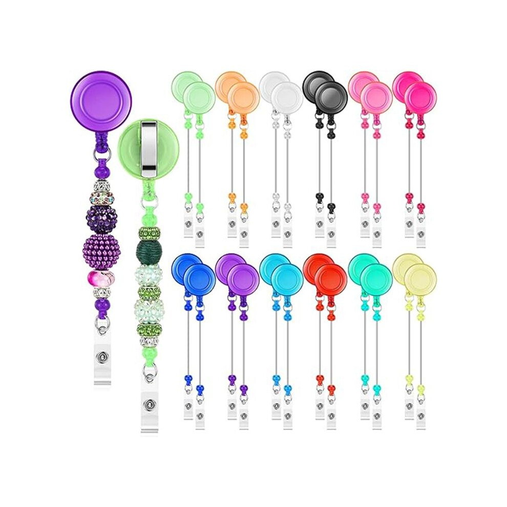 24 Pcs Beadable Badge Reel Retractable Clips Holder For Beads Bulk Blank Bar Id Name For Nurse Teacher Office Supplies 4711674549004