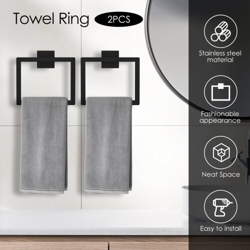 Stainless Steel Square Towel Holder Ring 2 Pack 1