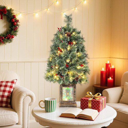 3ft Pre-Lit Mini Christmas Tree with 70 Warm LED Lights and 1