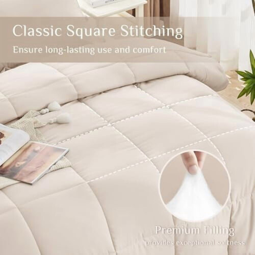 King Comforter Set Beige Ultra-Soft 7-Piece Oeko-TEX 1